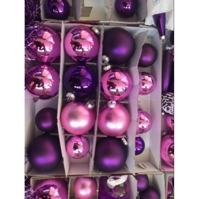Kerstballen roze/paarse glas