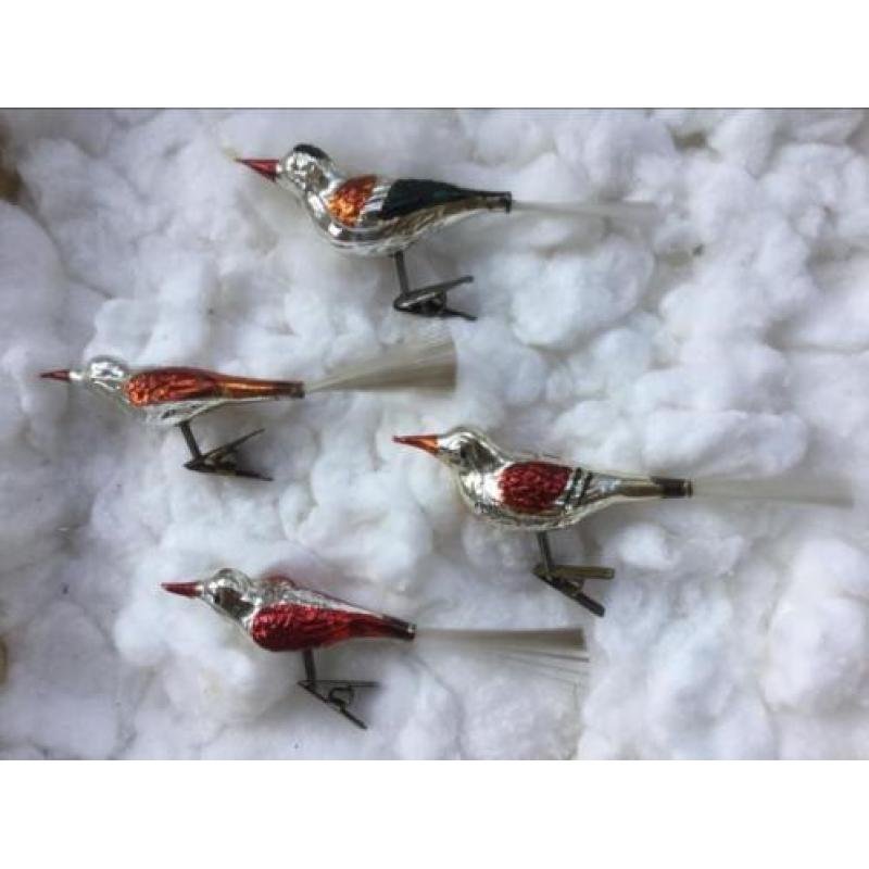 Oude Antieke Kerstballen Figuren ,Vogels.