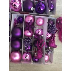 Kerstballen roze/paarse glas
