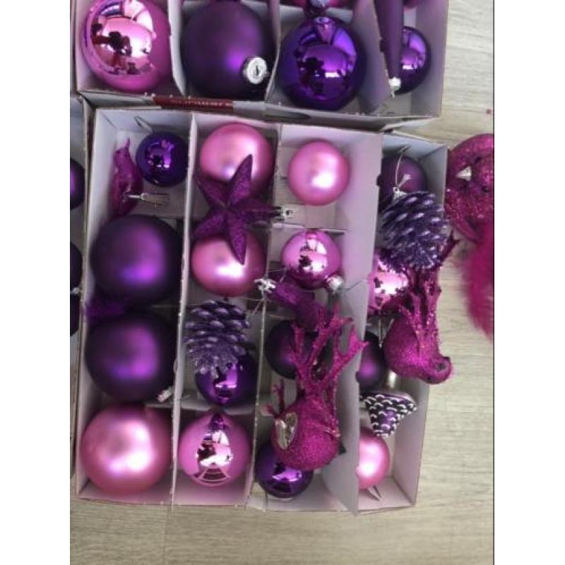 Kerstballen roze/paarse glas