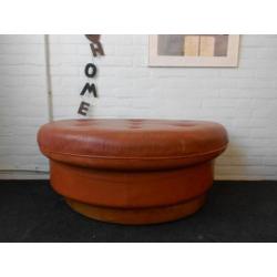 vintage industriele hocker poef element cognac leer teak