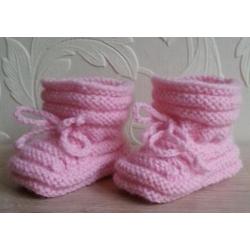 Roze Babybooties, handgebreid, maat 0-3 maanden