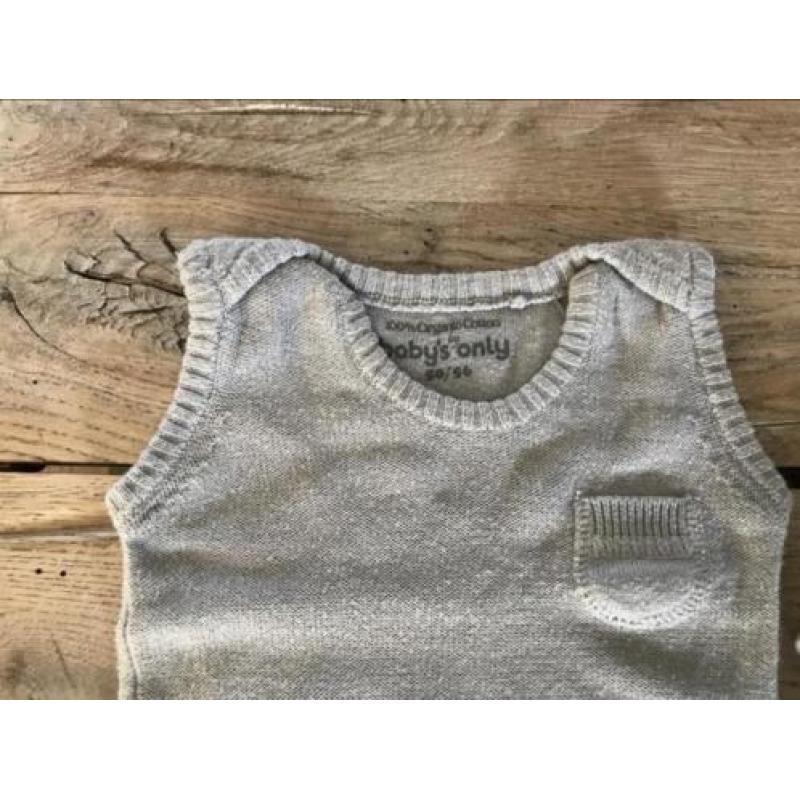 Babys only setje grijs gebreid, romper, mutsje en slofjes